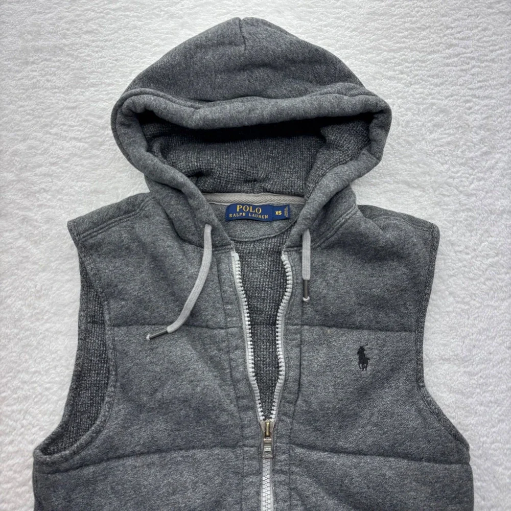 Polo Ralph Lauren Mens XS Gray Quilted Hooded Puffer Vest Zip Up Sleeveless